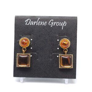 Darlene Group Gold Tone Drop Earrings With Amber Style Stones